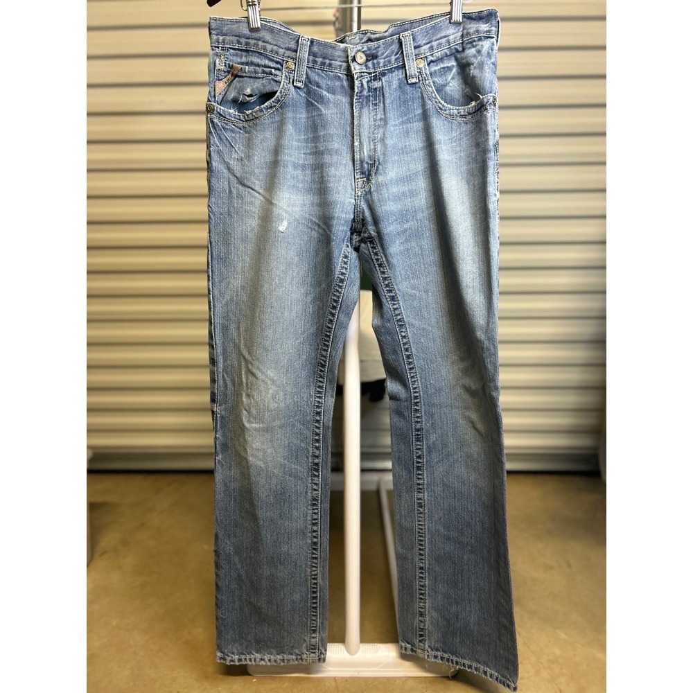 Ariat Jeans Mens 34x36 Blue M-Series Straight Leg Heavy Stitch Light Wash Denim
